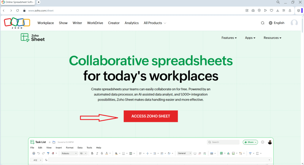 new zoho sheet