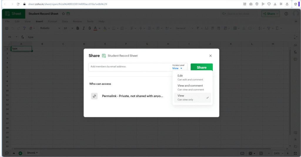 share save sheet zoho