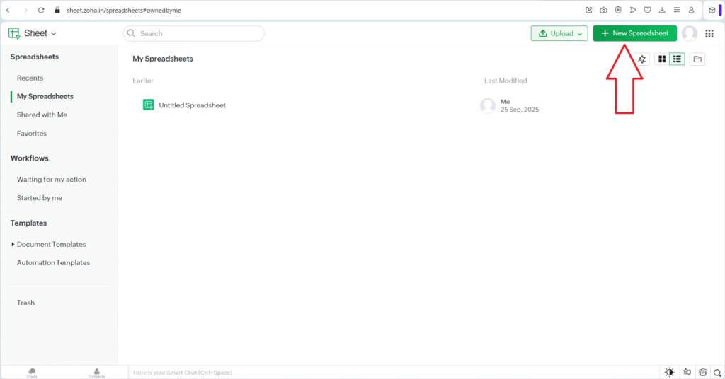 new zoho sheet open